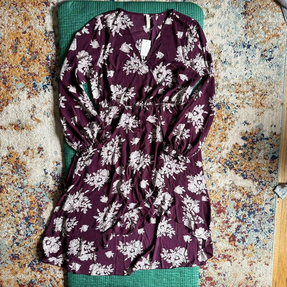 NEW NWT Mia & Tess Purple Long Sleeve Dress L Babydoll Cute Lined Fall Trendy